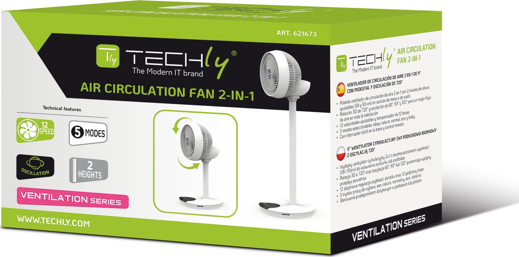 Ventilatore 9'' 2 in 1 con Piantana a 2 Altezze 12 Velocit&agrave con Telecomando Oscillazione a 720&deg e Timer - 2