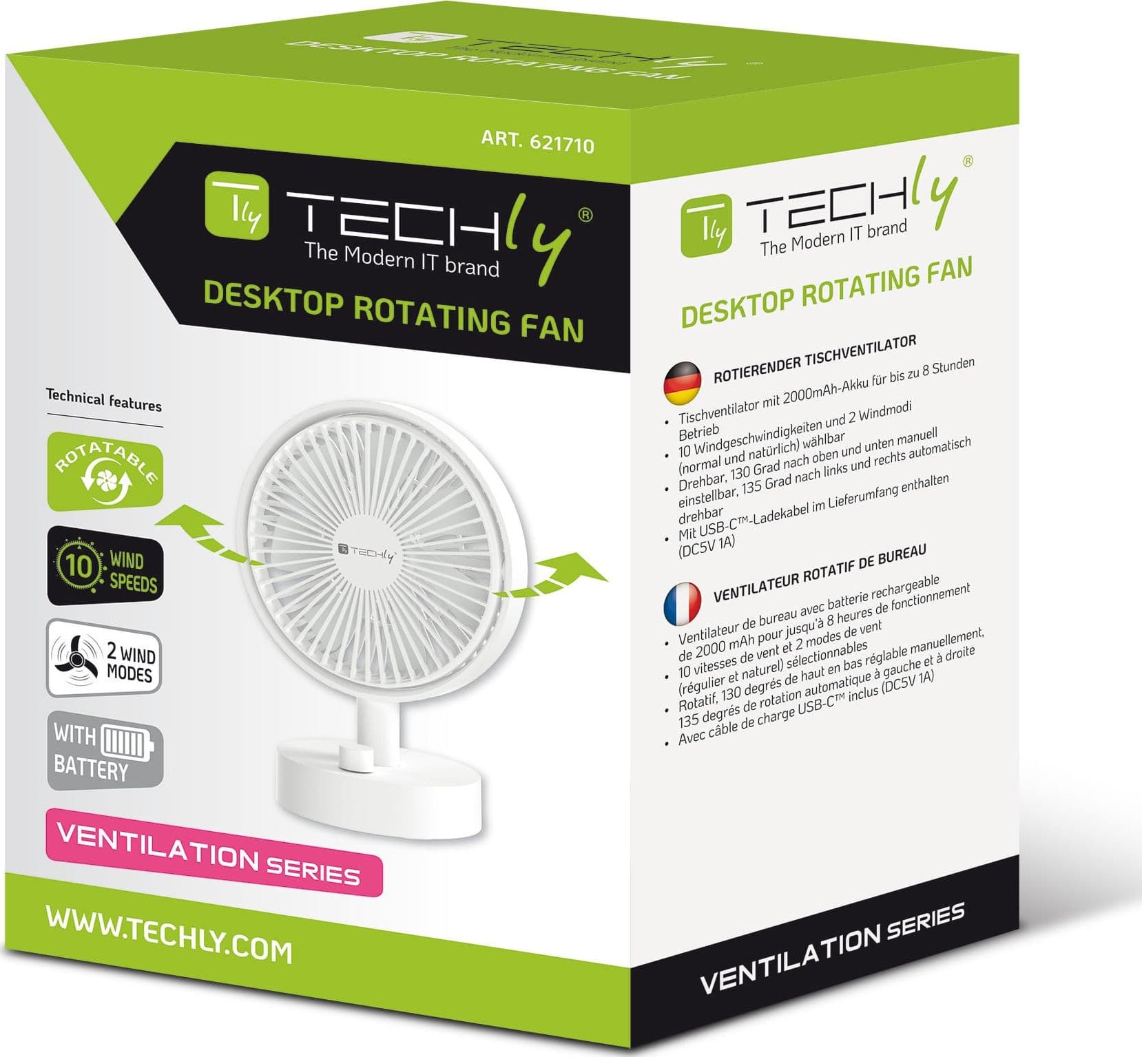 Mini Ventilatore Rotante da Tavolo a 10 Velocit&agrave Ricarica USB - 11