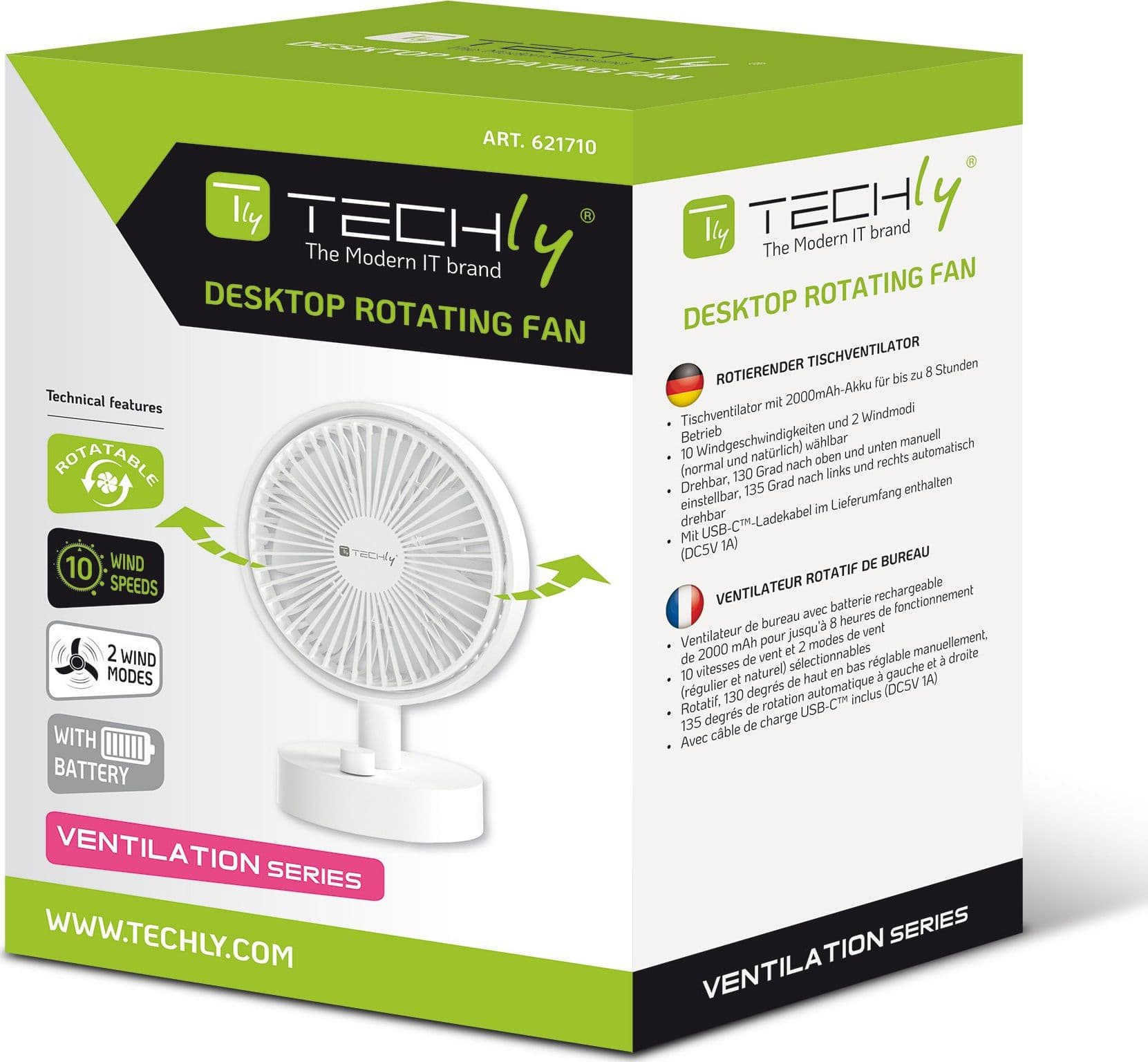 Mini Ventilatore Rotante da Tavolo a 10 Velocit&agrave Ricarica USB - 6