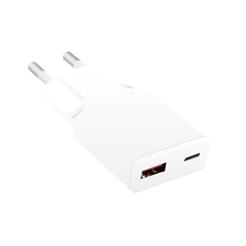 Caricatore Alimentatore GaN USB-C&trade (PD) + USB-A (QC) da Muro 20W Bianco - 6