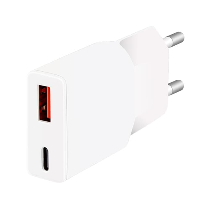 Caricatore Alimentatore GaN USB-C&trade (PD) + USB-A (QC) da Muro 20W Bianco - 7