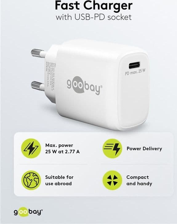 Caricatore Alimentatore GaN USB-C&trade PD da Muro 25W Bianco - 3