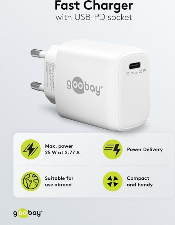 Caricatore Alimentatore GaN USB-C&trade PD da Muro 25W Bianco - 7