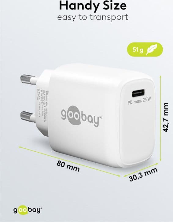 Caricatore Alimentatore GaN USB-C&trade PD da Muro 25W Bianco - 10