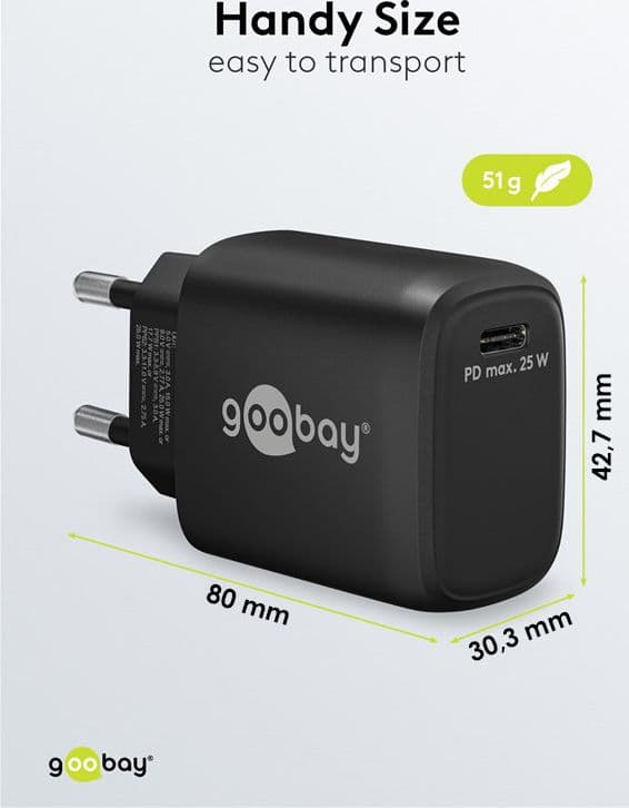 Caricatore Alimentatore GaN USB-C&trade PD da Muro 25W Nero - 2