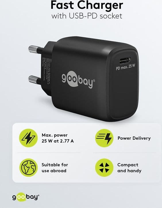 Caricatore Alimentatore GaN USB-C&trade PD da Muro 25W Nero - 3