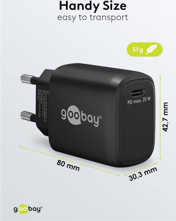 Caricatore Alimentatore GaN USB-C&trade PD da Muro 25W Nero - 6
