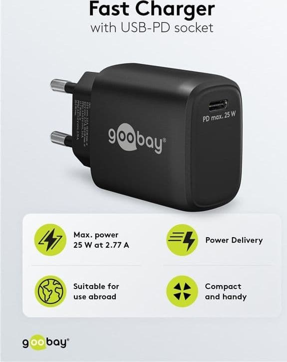 Caricatore Alimentatore GaN USB-C&trade PD da Muro 25W Nero - 7