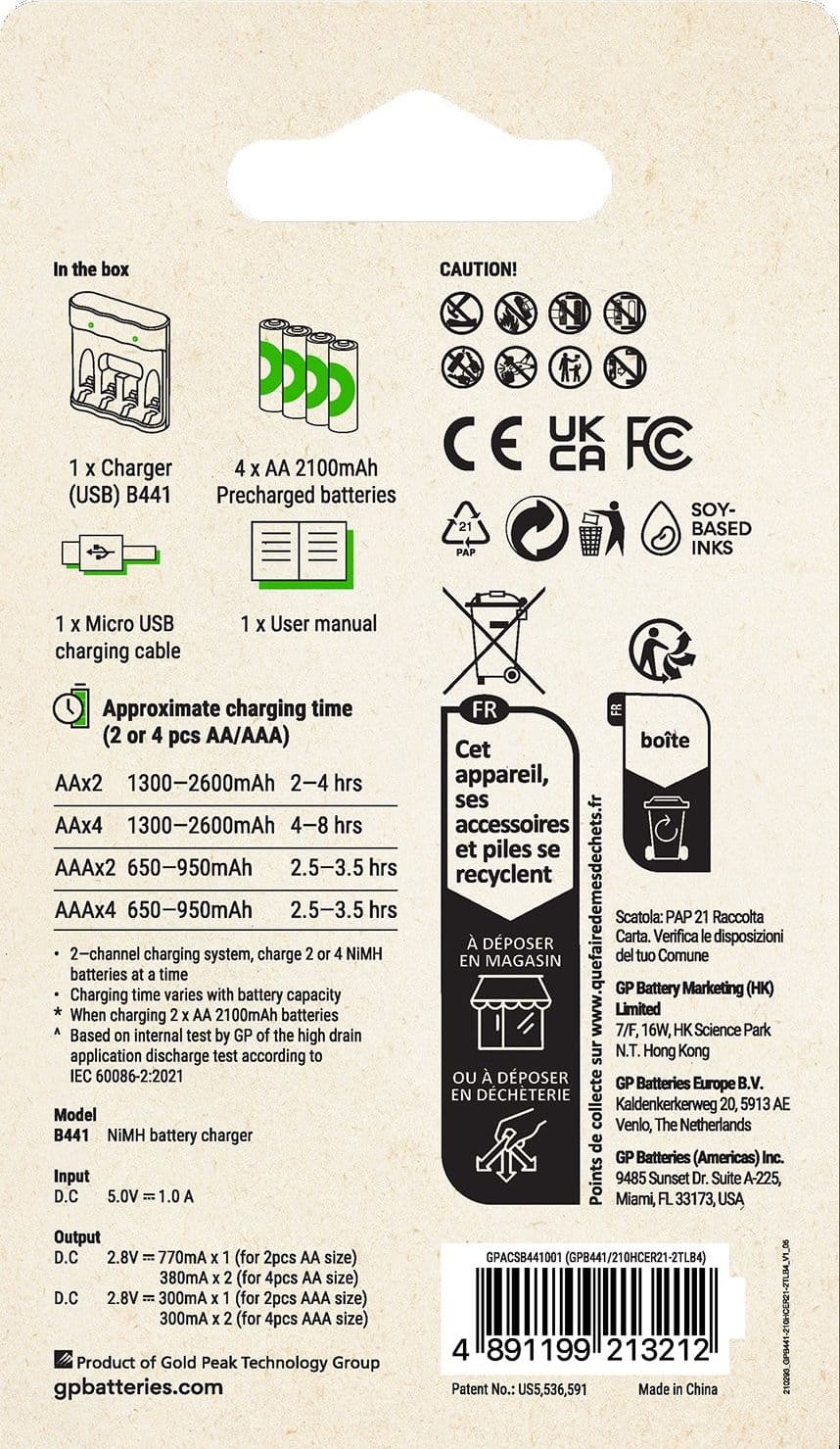 Caricabatterie per AA e AAA con 4 Batterie AA NiMH da 2100 mAh Incluse - 4