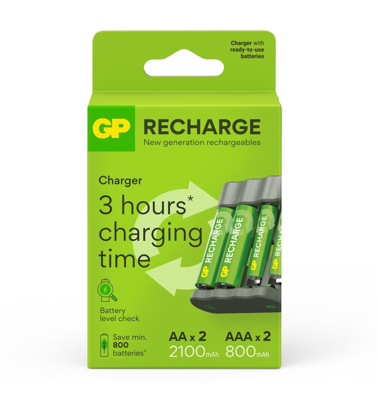 Caricabatterie per AA e AAA con 2 Batterie AA e 2 Batterie AAA Incluse - 2