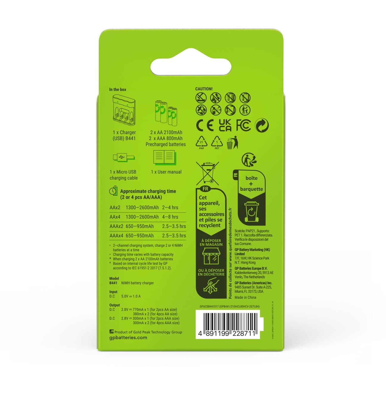 Caricabatterie per AA e AAA con 2 Batterie AA e 2 Batterie AAA Incluse - 8