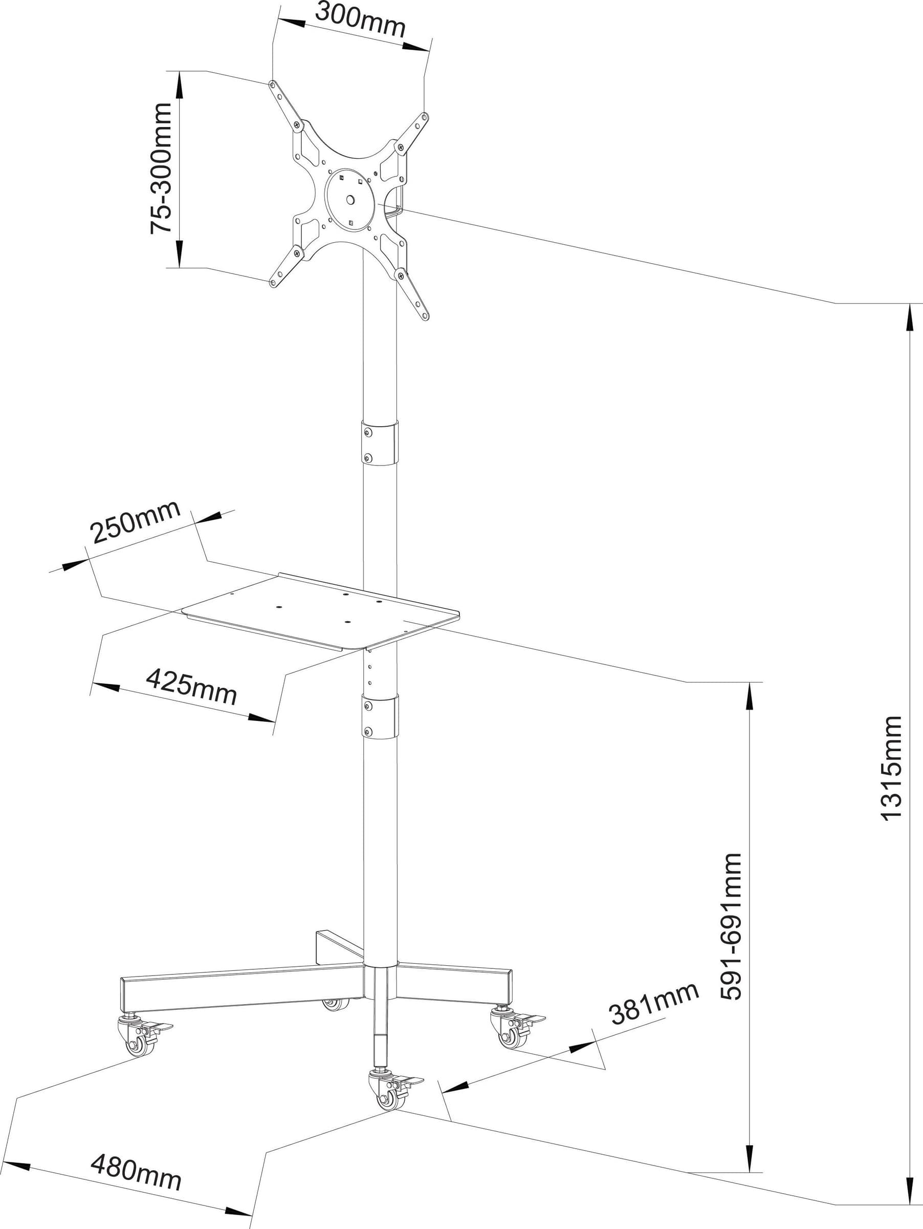Supporto a Pavimento per TV con Mensola e Base Compatta Salva Spazio - 2