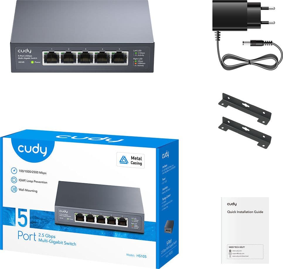 Switch con 5 Porte 2.5G Ethernet Custodia in Metallo, HS105 - 6