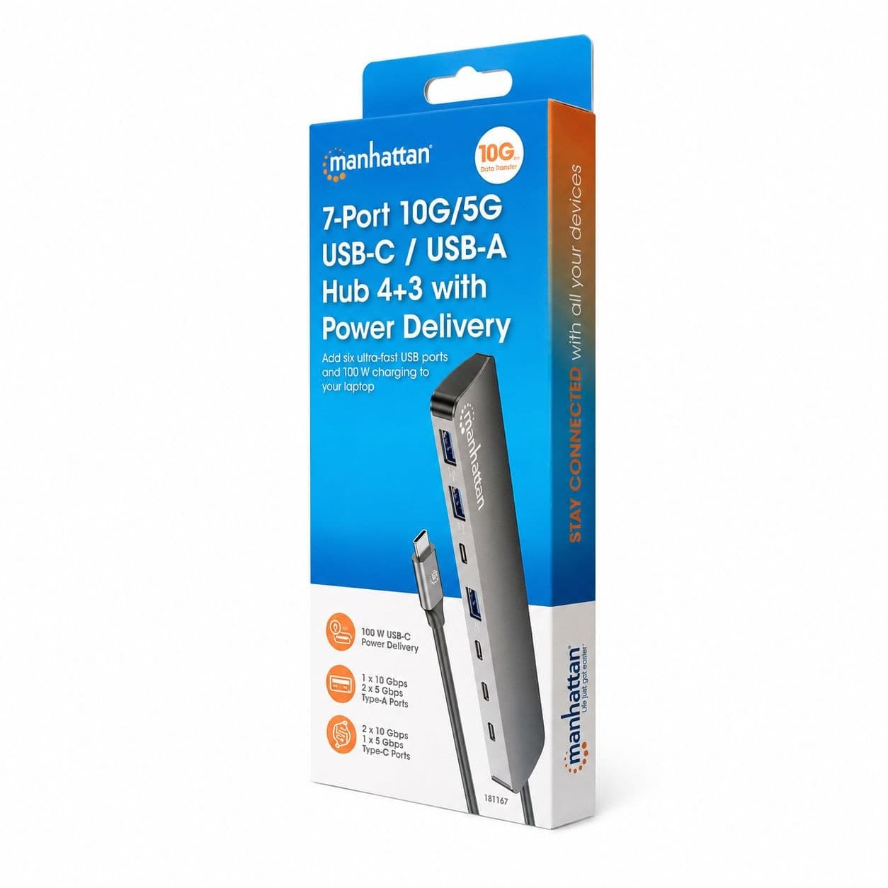 Hub 7 porte USB3.2 10G/5G 4x USB-C&trade + 3x USB-A con Power Delivery - 17
