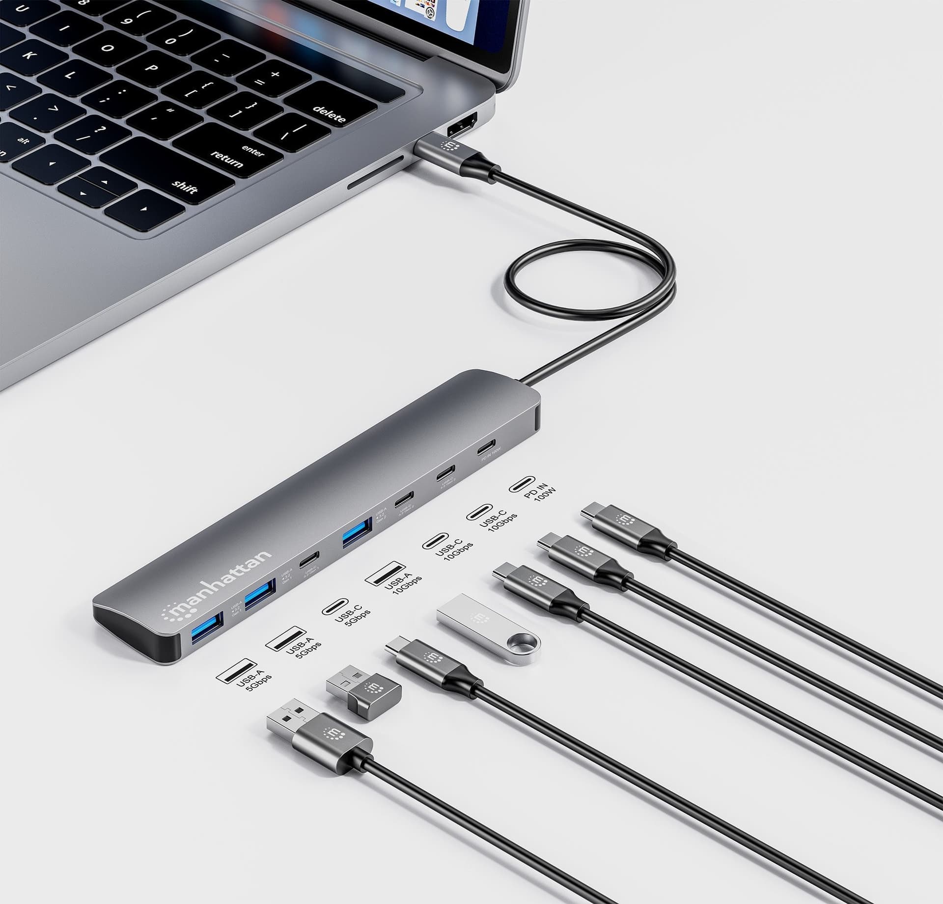 Hub 7 porte USB3.2 10G/5G 4x USB-C&trade + 3x USB-A con Power Delivery - 4