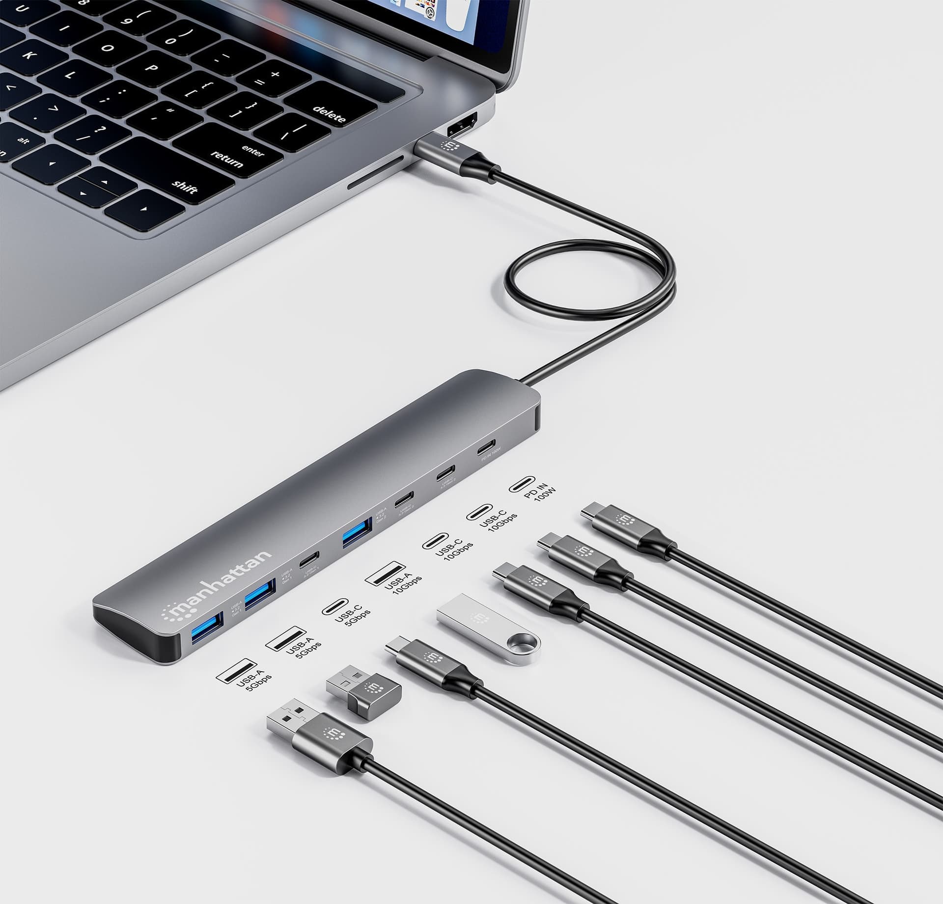 Hub 7 porte USB3.2 10G/5G 4x USB-C&trade + 3x USB-A con Power Delivery - 8