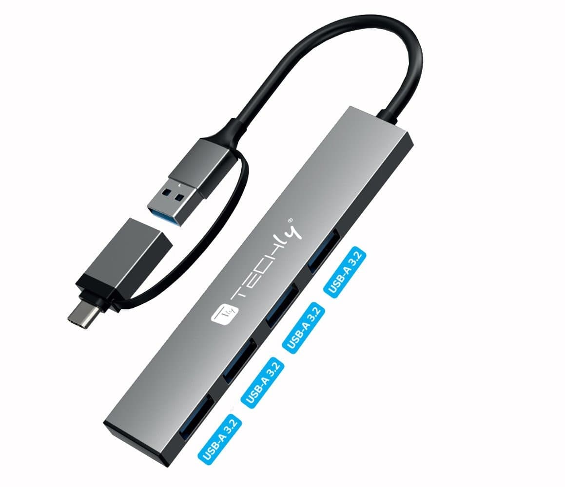 Hub USB-A USB-C&trade 3.2 a 4 porte USB-A Slim in Metallo - 3