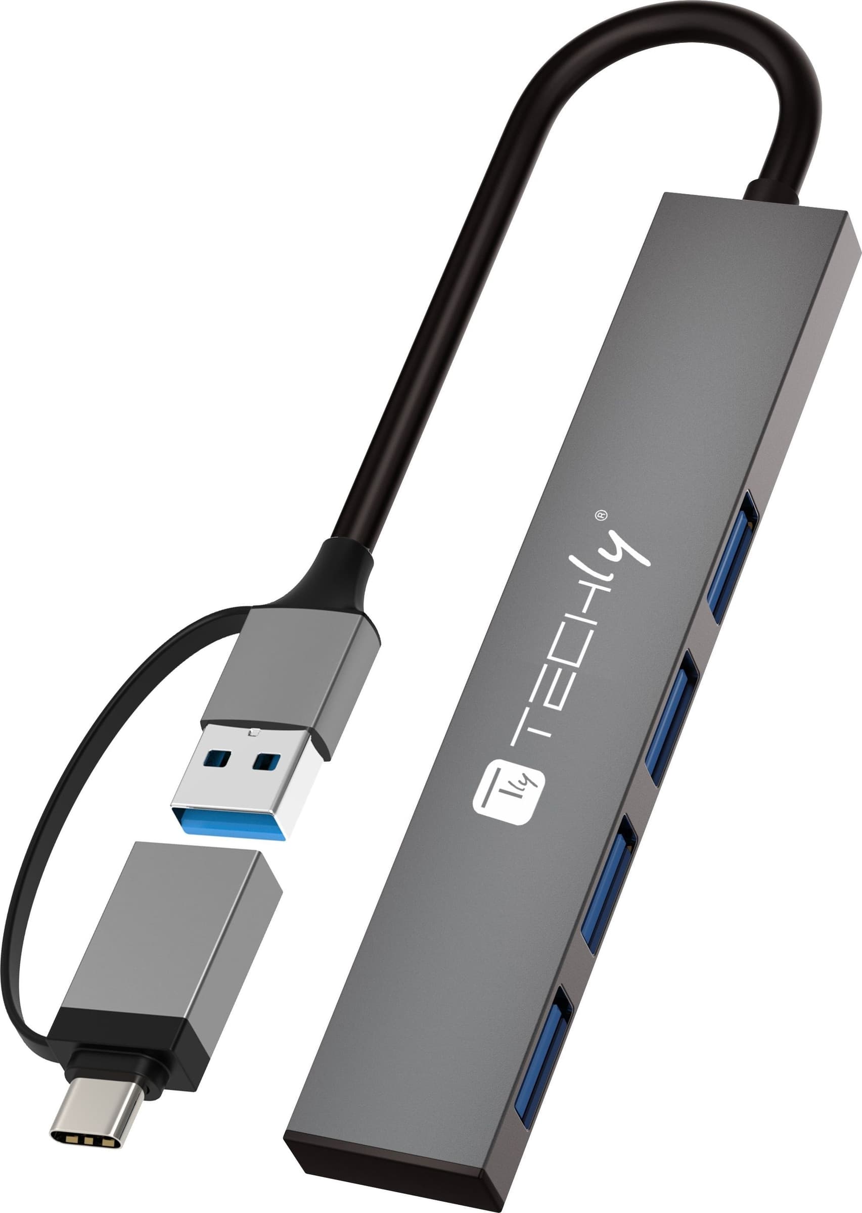 Hub USB-A USB-C&trade 3.2 a 4 porte USB-A Slim in Metallo - 4