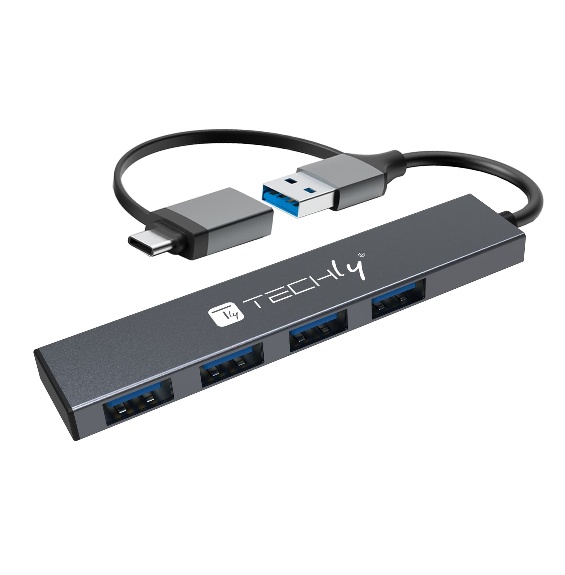 Hub USB-A USB-C&trade 3.2 a 4 porte USB-A Slim in Metallo - 8