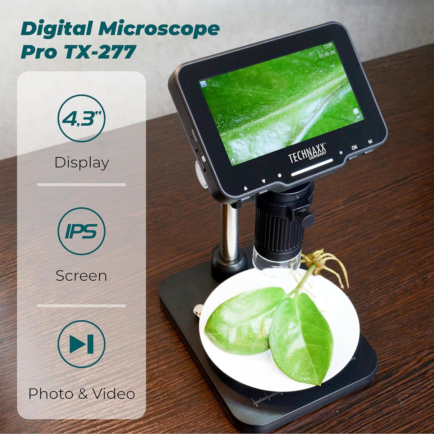 Microscopio Digitale con Display 4,3 Pollici 720p a 8 LED, TX-277 - 9