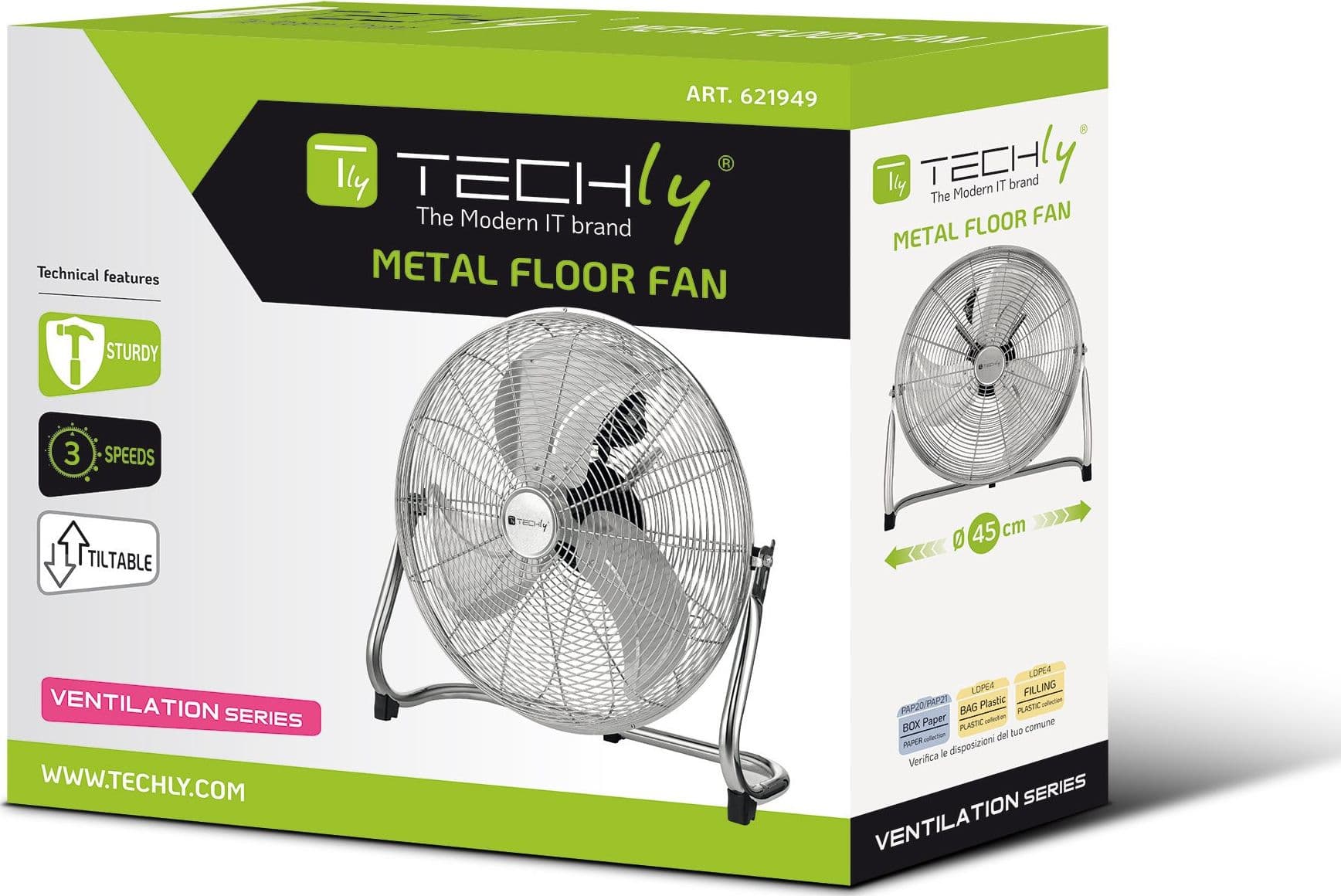 Ventilatore Industriale da Pavimento Diametro 45 cm 3 Livelli di Potenza - 12
