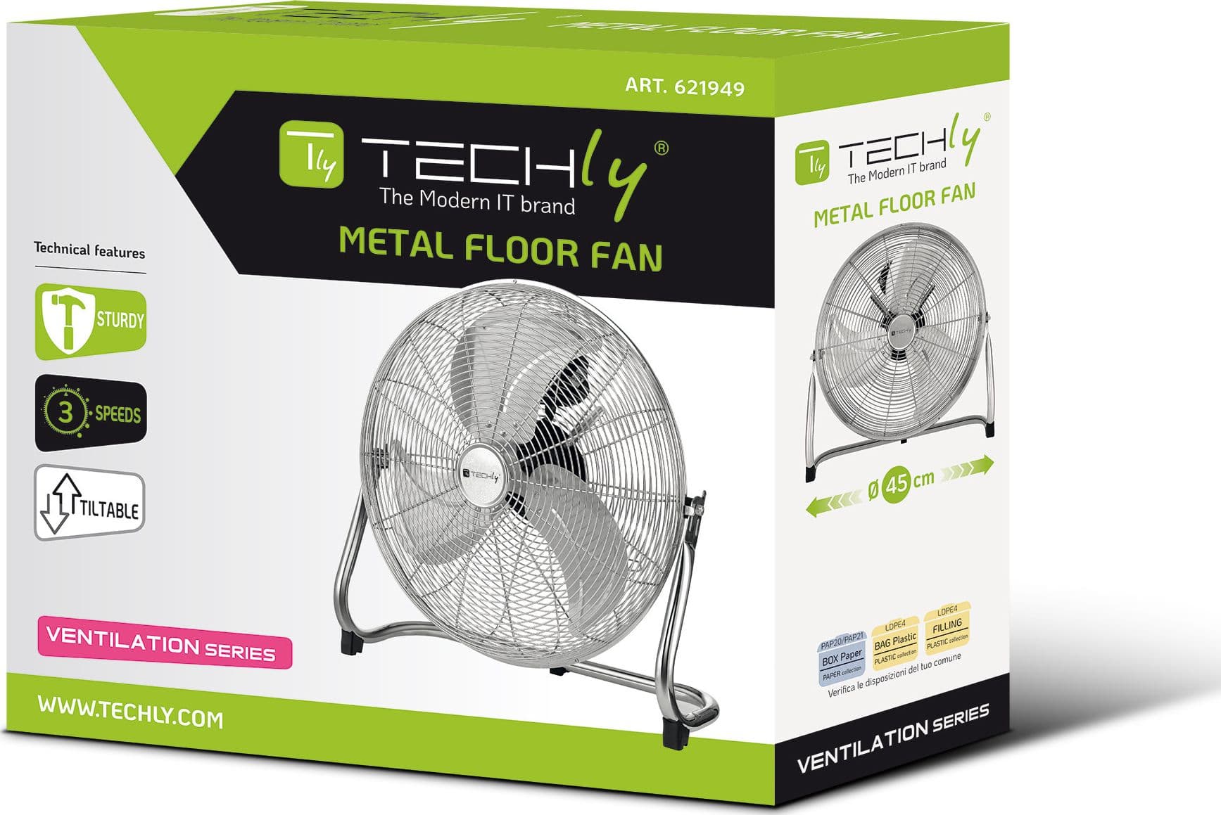 Ventilatore Industriale da Pavimento Diametro 45 cm 3 Livelli di Potenza - 10