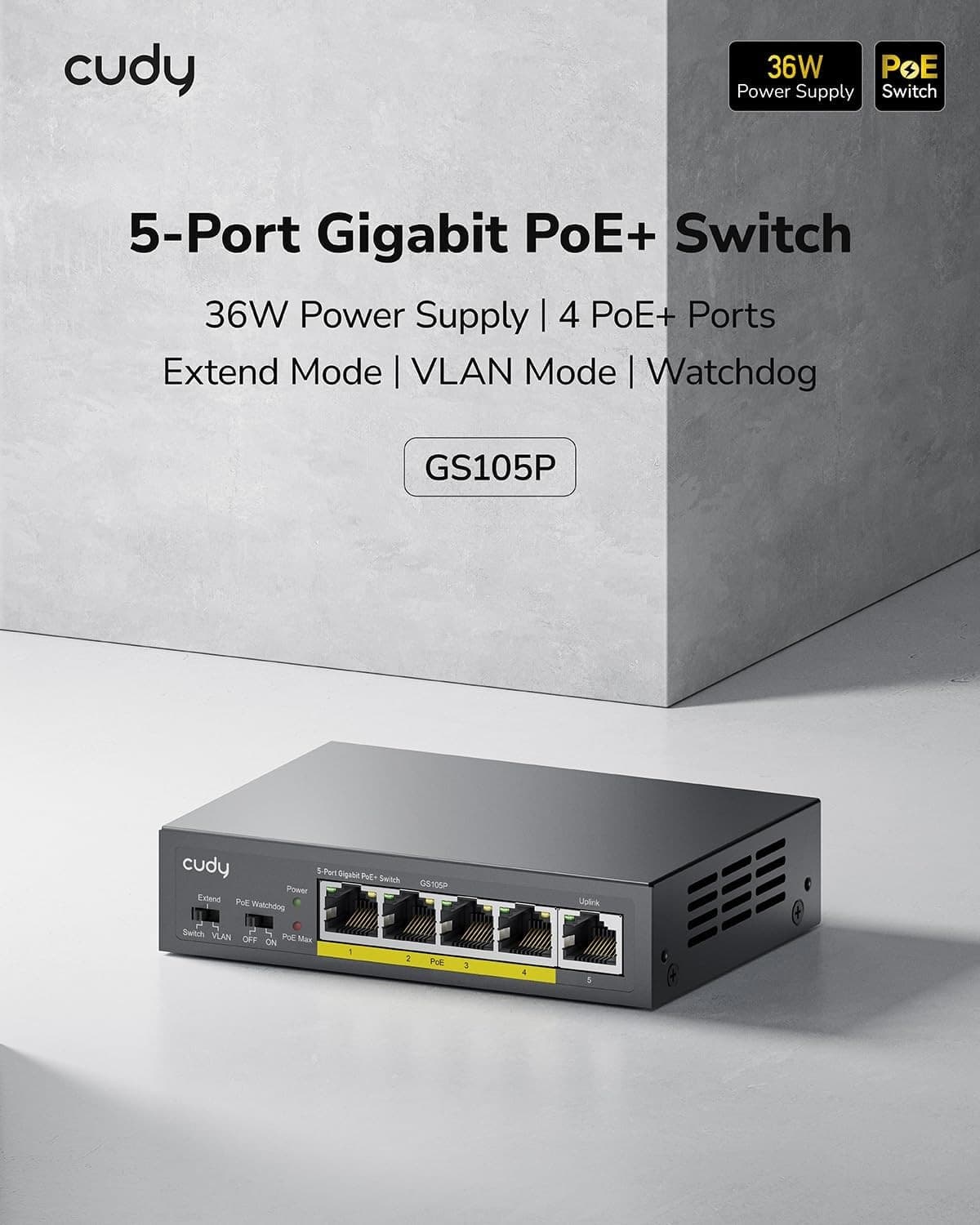 Switch Gigabit PoE+ a 5 porte, GS105P - 8