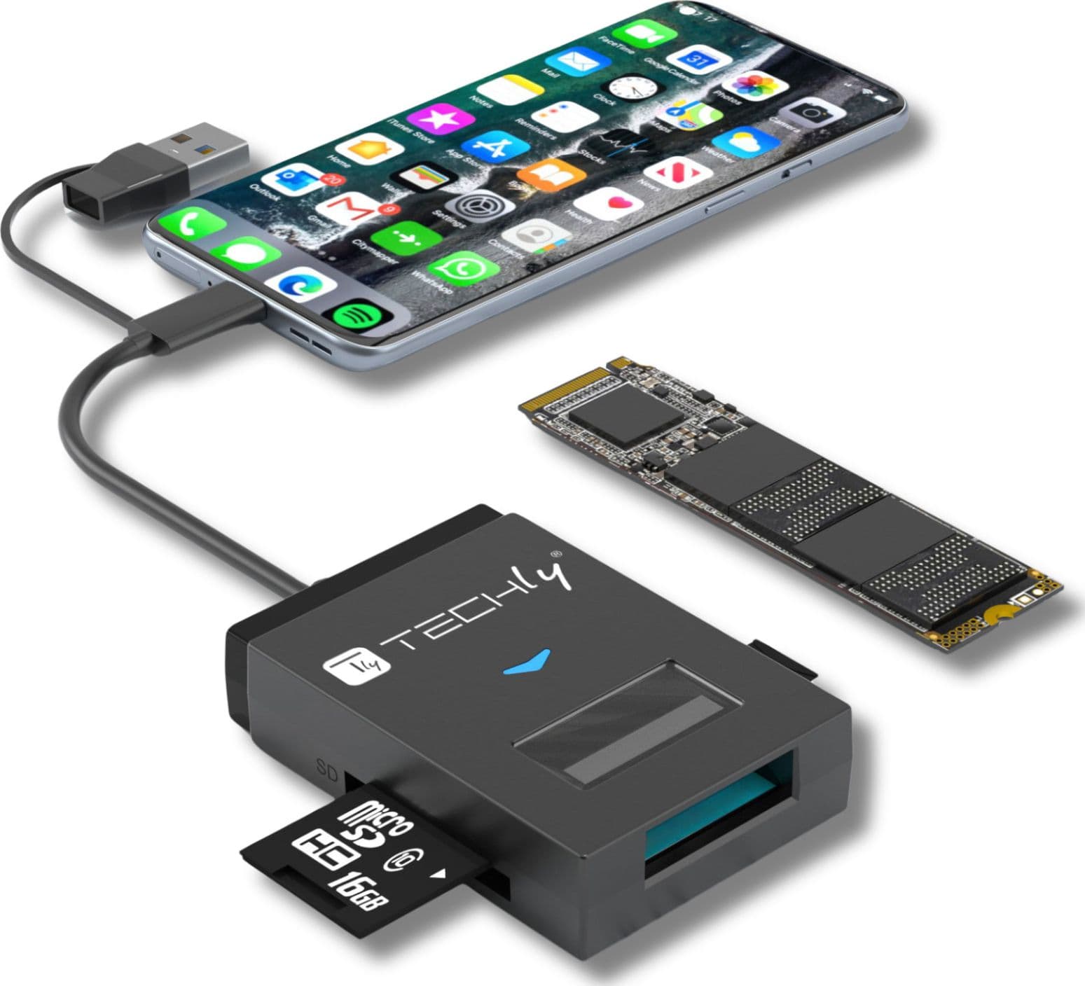 Adattatore USB-A/USB-C&trade a NVME/SATA M.2 con Lettore Memorie SD/TF - 8