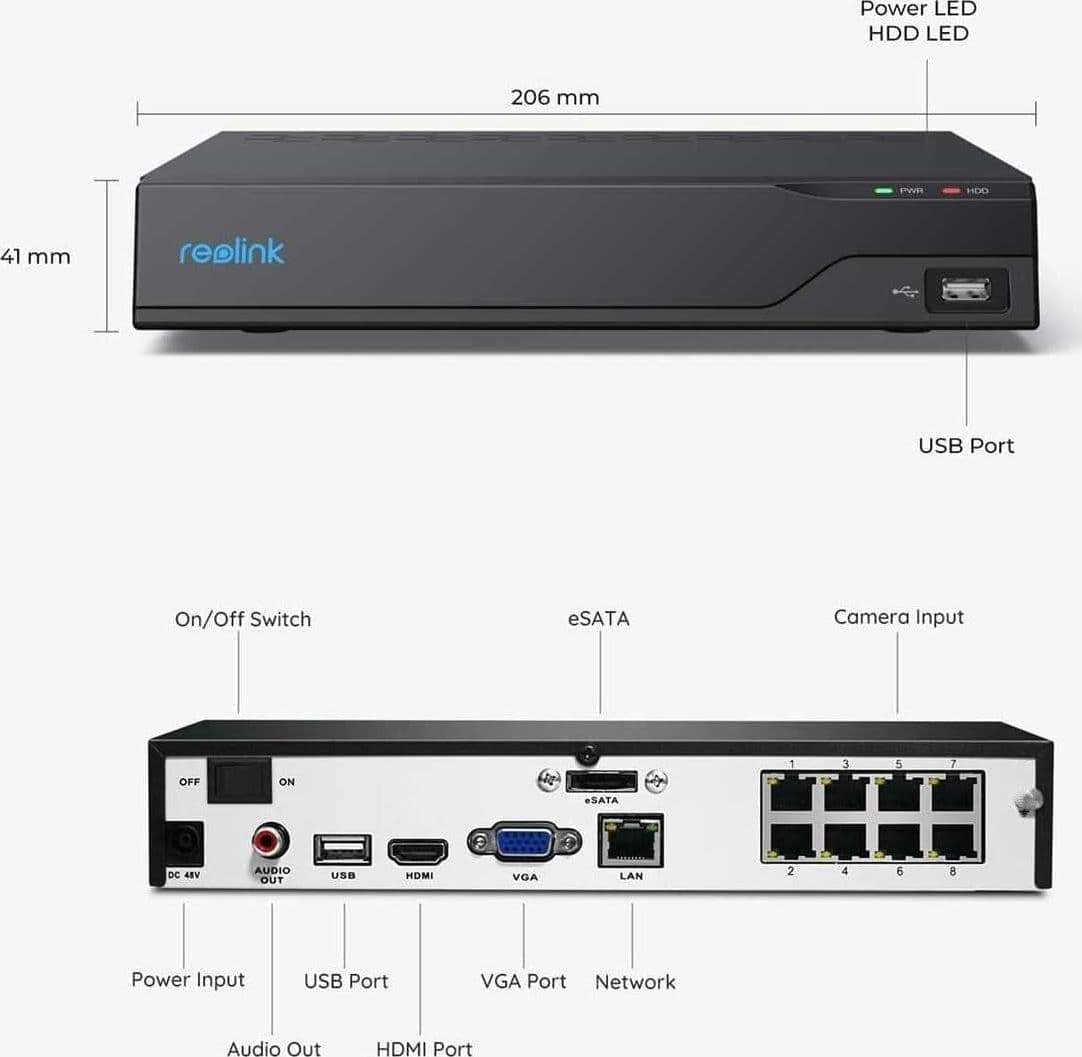 Videoregistratore NVR 4K PoE 8CH 2TB HDD con HDMI e VGA, PN-8 - 11