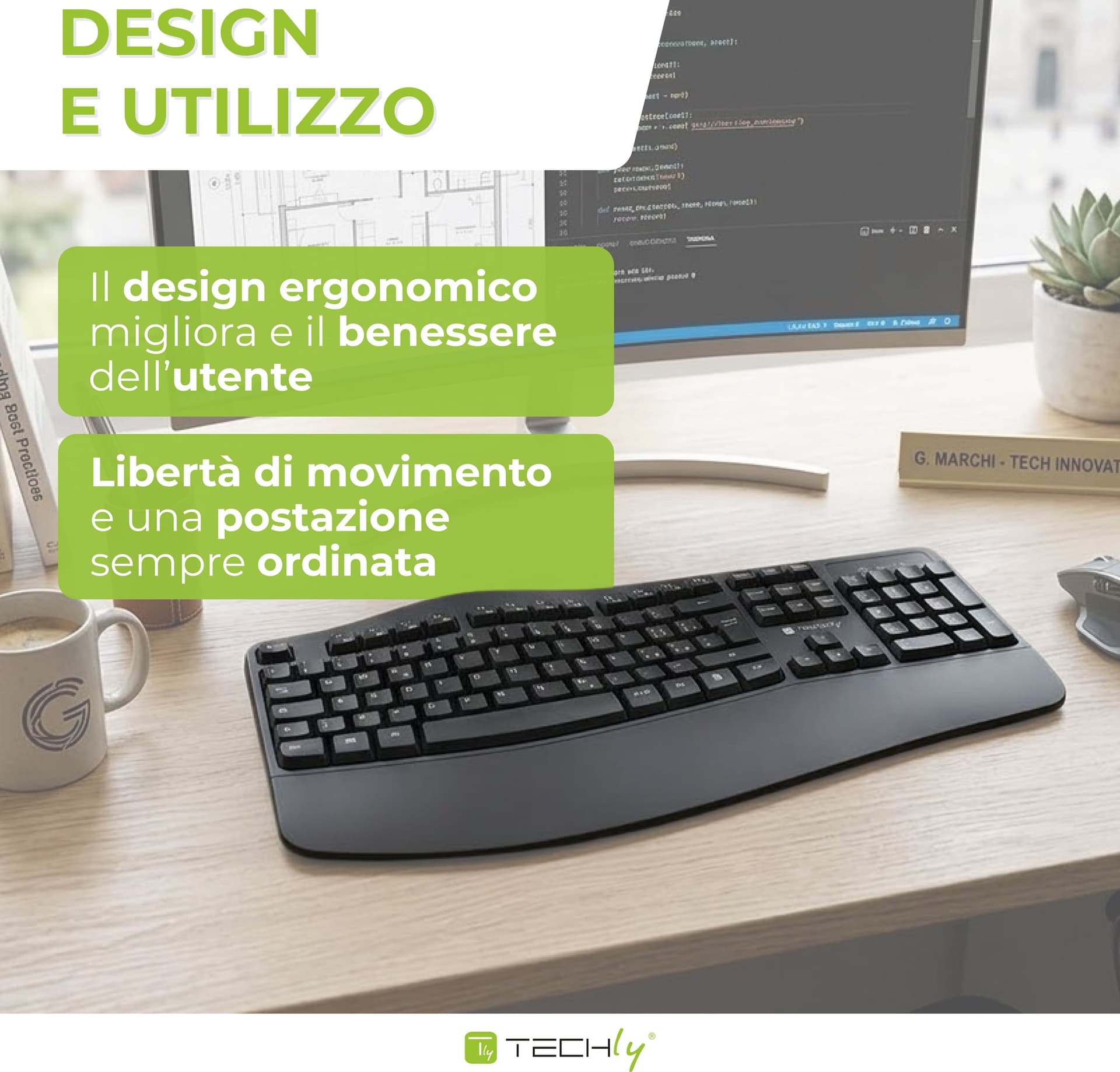 Tastiera Ergonomica Wireless Slim Design Curvo - 16