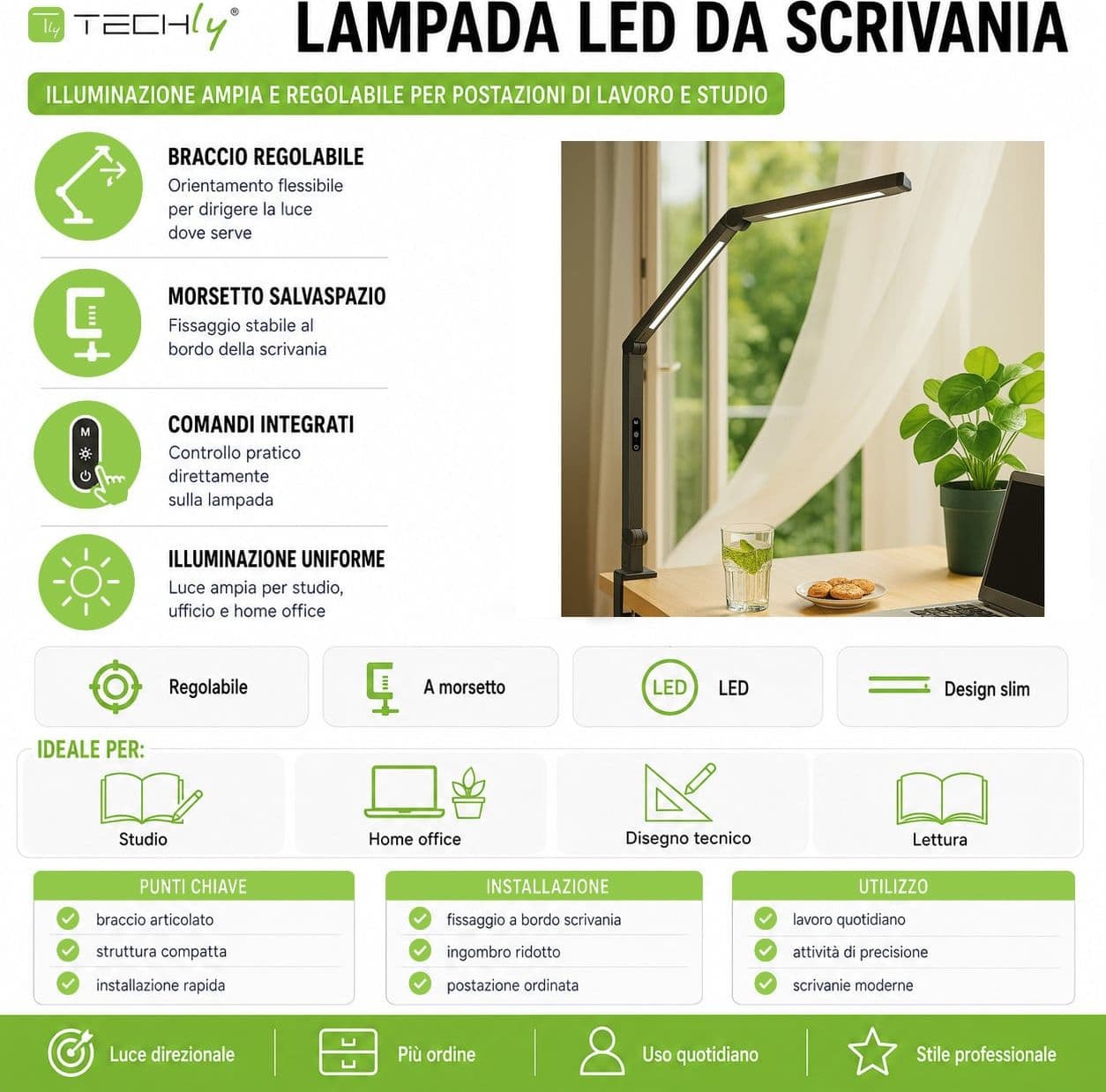 Lampada LED a Doppia Sorgente Luminosa con Braccio Regolabile e Attacco a Morsetto - 16