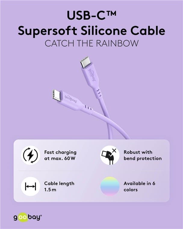 Cavo USB-C&trade Maschio/Maschio USB 2.0 in Silicone 1,5 metri Viola - 12