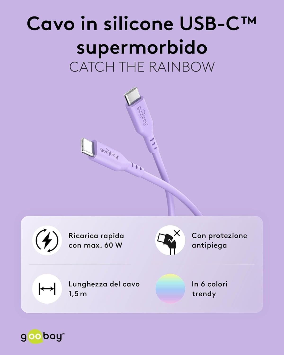 Cavo USB-C&trade Maschio/Maschio USB 2.0 in Silicone 1,5 metri Viola - 9