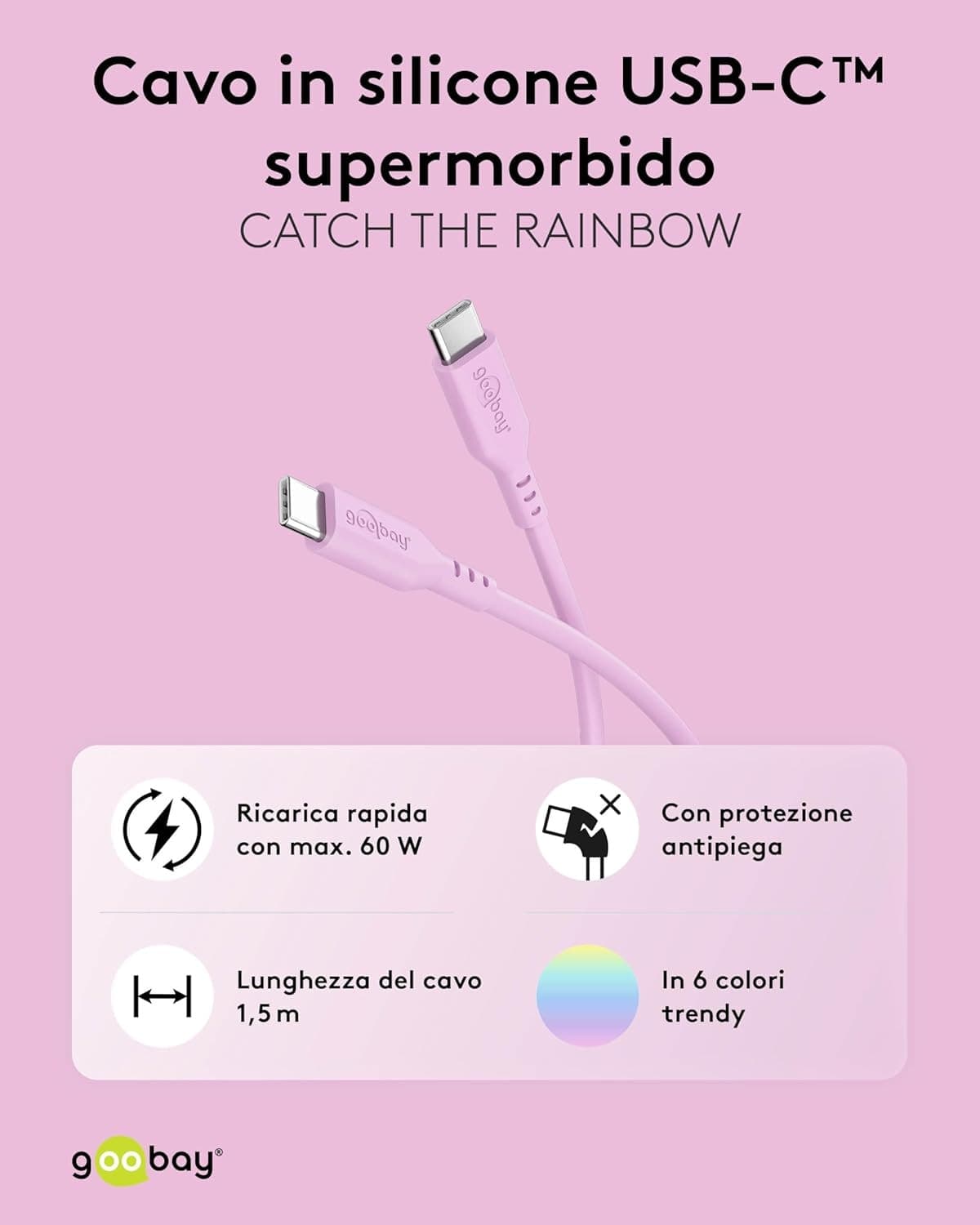Cavo USB-C&trade Maschio/Maschio USB 2.0 in Silicone 1,5 metri Rosa - 2