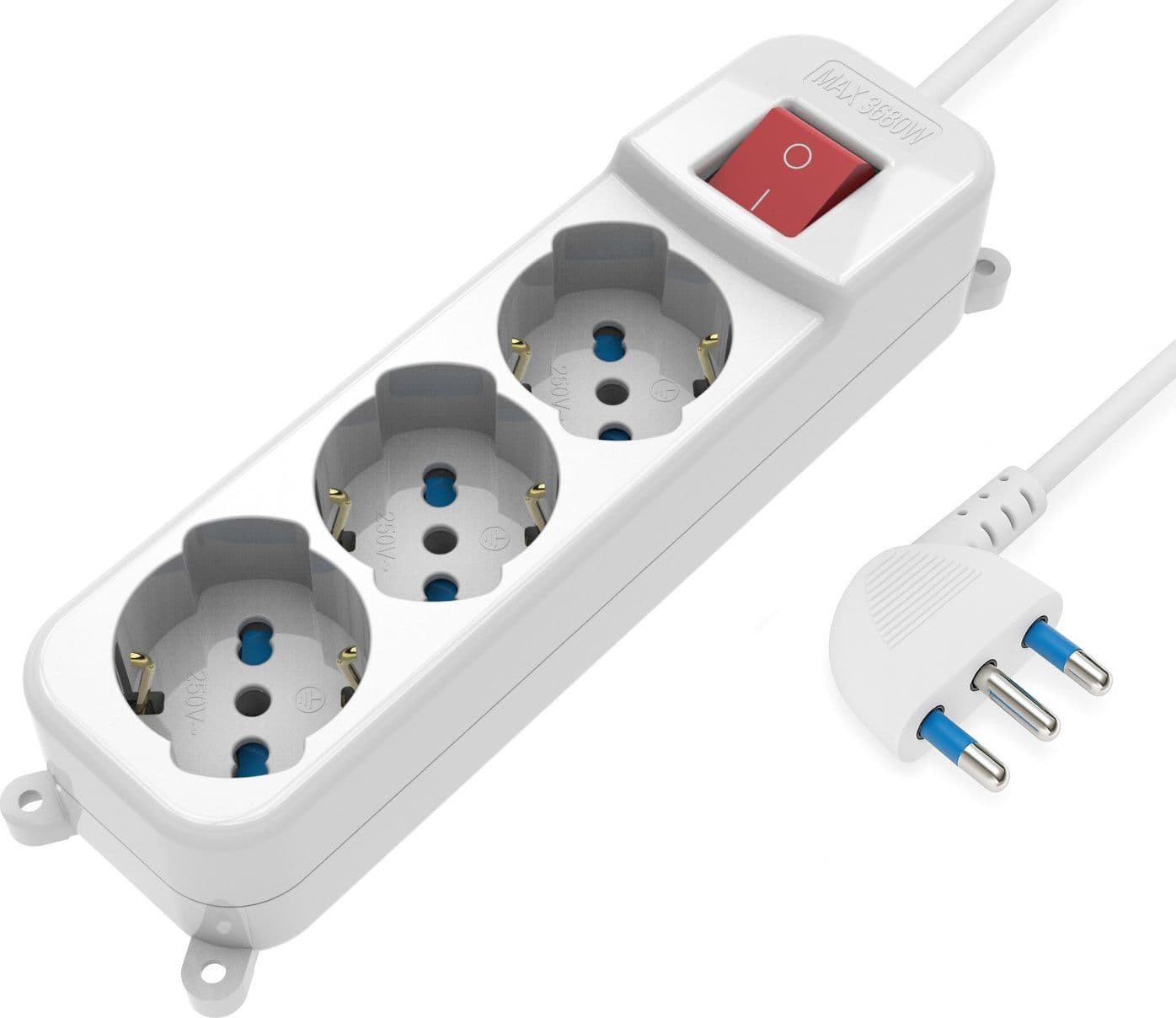 Multipresa 3 Posti Italiana Bipasso / Schuko con spina 16A angolata - 7