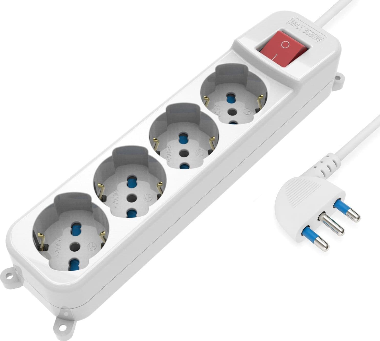 Multipresa 4 Posti Italiana Bipasso / Schuko con spina 16A angolata - 13