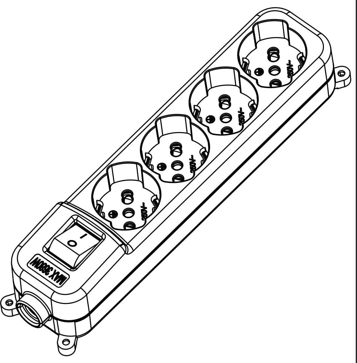 Multipresa 4 Posti Italiana Bipasso / Schuko con spina 16A angolata - 8