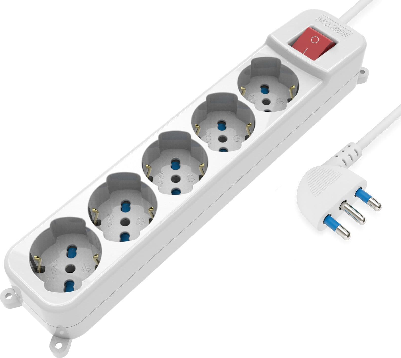 Multipresa 5 Posti Italiana Bipasso / Schuko con spina 16A angolata - 10