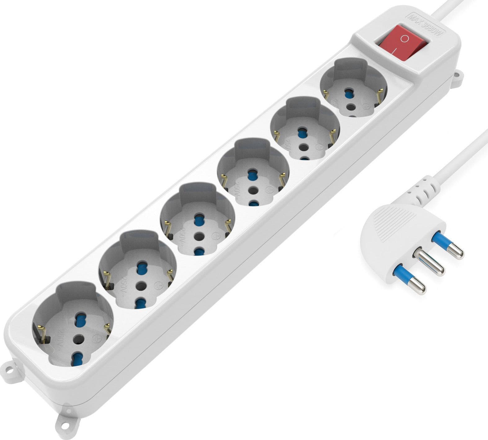 Multipresa 6 Posti Italiana Bipasso / Schuko con spina 16A angolata - 11