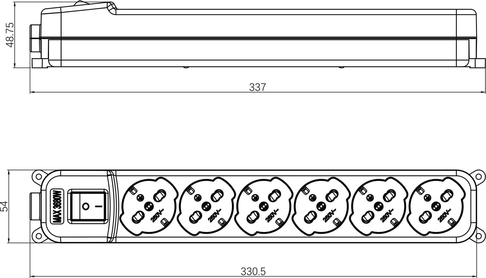 Multipresa 6 Posti Italiana Bipasso / Schuko con spina 16A angolata - 13