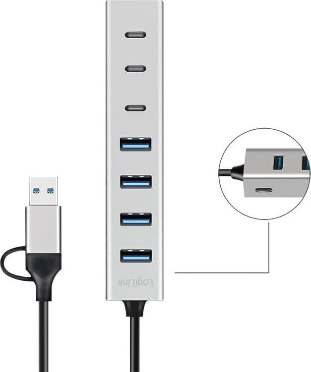 Hub USB 3.2 4 porte USB-A e 3 porte USB-C&trade Alluminio Silver - 4