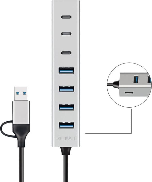 Hub USB 3.2 4 porte USB-A e 3 porte USB-C&trade Alluminio Silver - 8