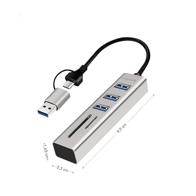 Hub USB 3.2 3 porte USB-A, 2 SD/microSD Alluminio Silver - 10