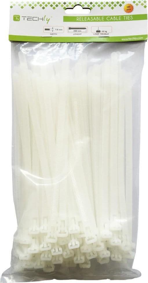 Fascette Fermacavi Riutilizzabili 200x7,6mm in Nylon 100pz Bianco - 3