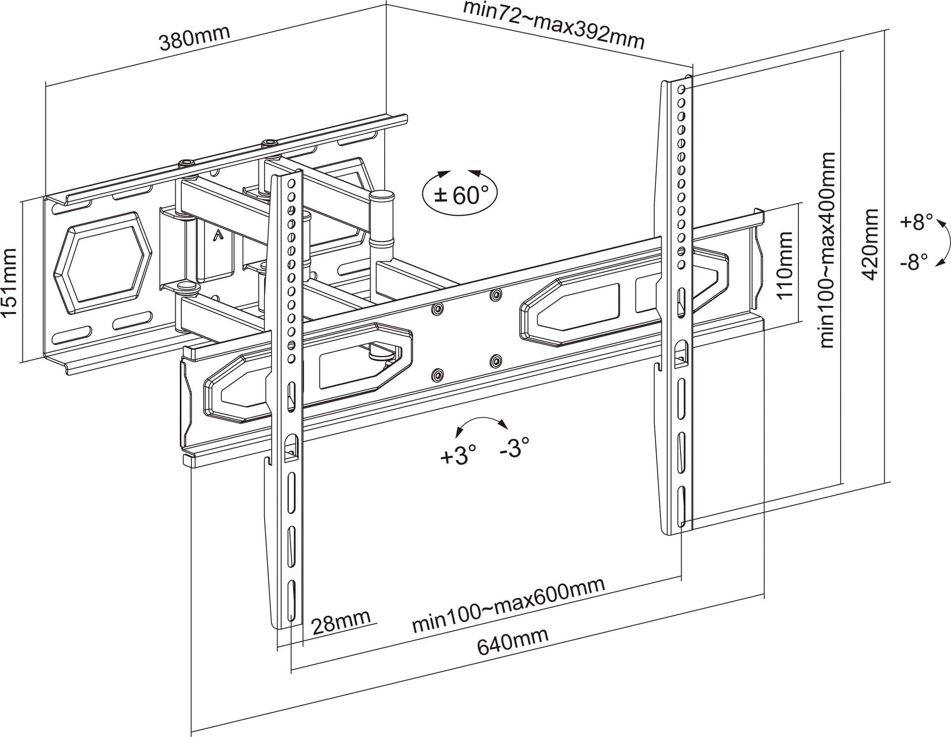 Supporto a Muro per TV LED LCD 32-70'' Full-Motion - 6