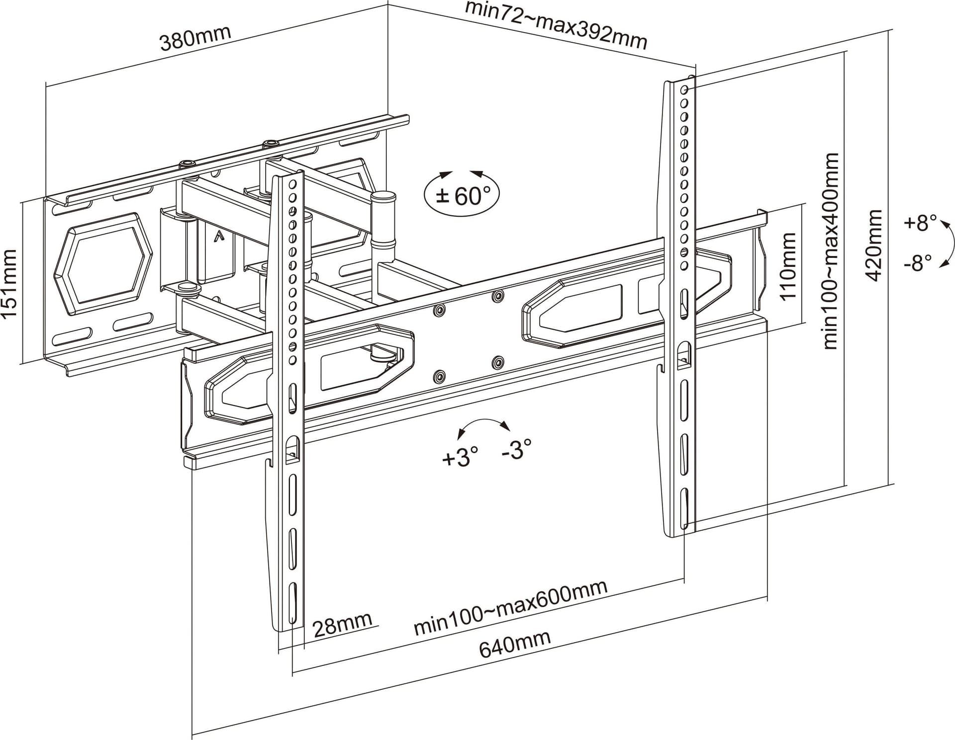 Supporto a Muro per TV LED LCD 32-70'' Full-Motion - 9