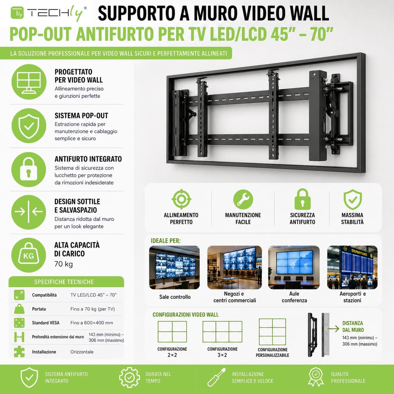 Supporto a Muro Video Wall Pop-Out Antifurto per TV LED LCD 45–70” - 14