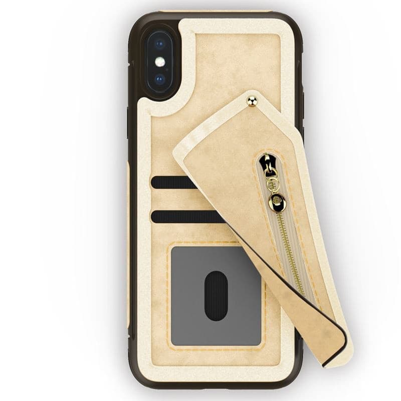 Zizo Nebula Wallet Case - Wallet Back and Zipper Pouch with Tempered Glass Screen Protector for iPhone X (Tan/Brown) - 2