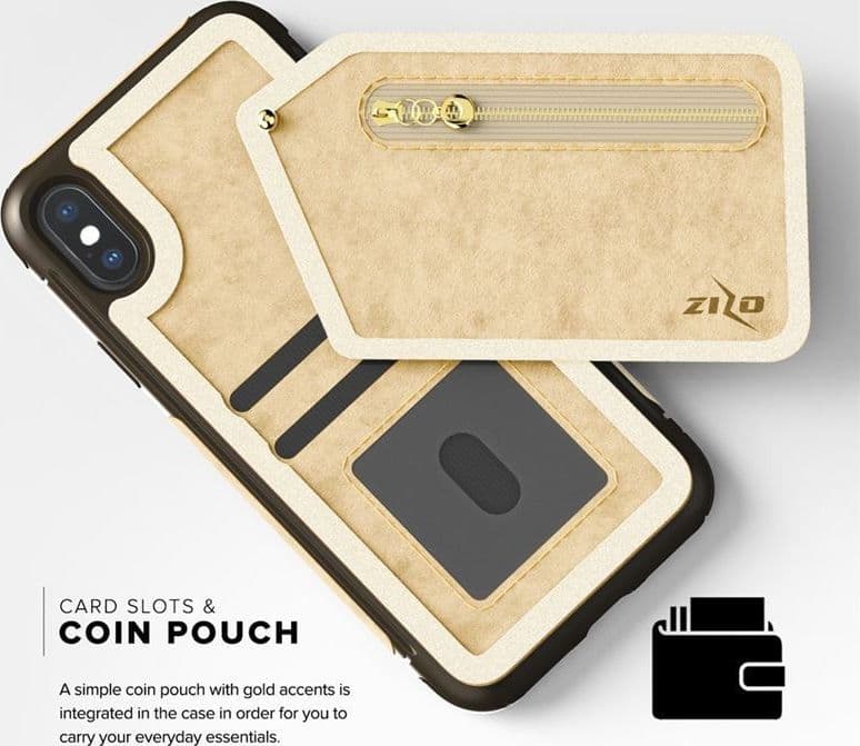 Zizo Nebula Wallet Case - Wallet Back and Zipper Pouch with Tempered Glass Screen Protector for iPhone X (Tan/Brown) - 15