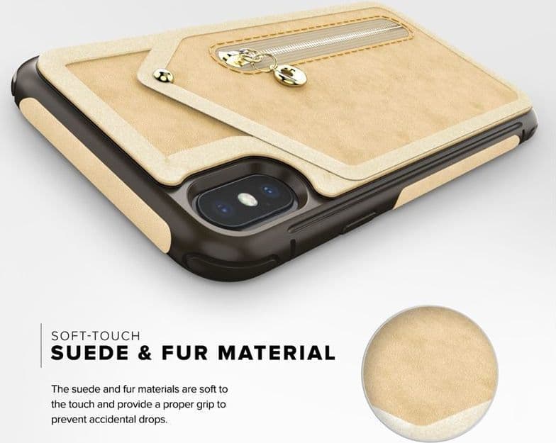 Zizo Nebula Wallet Case - Wallet Back and Zipper Pouch with Tempered Glass Screen Protector for iPhone X (Tan/Brown) - 16